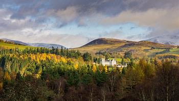 Landscape View Of Castle Hills Yellow Green Autumn Trees Forest Mountain White Clouds Sky Background Nature HD wallpaper