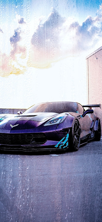 Corvette, Auto, Licht, Bunt, Schaten, Cool, Hintergrund, Gebeude, Schnell, Regen HD phone wallpaper