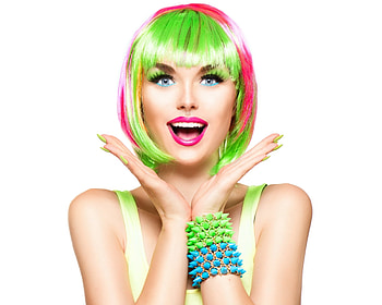 Beauty, colorful, white, model, smile, girl, hand, anna subbotina, woman, jewel, pink, green, happy HD wallpaper