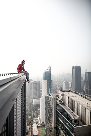 City, Building, Miscellanea, Miscellaneous, Overview, Review, Height, Human, Person, Roof HD phone wallpaper