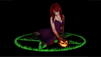 Fantasy - Witch Beautiful Gothic Jack-o'-lantern Pentagram Fantasy HD wallpaper