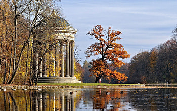 Nature, Autumn, Wood, Park, Tree, Pond, Alcove, Bower, Column, Columns HD wallpaper