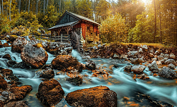 The old watermill, Forest, Trees, Outdoor, Autumn, Mill, River HD wallpaper