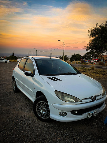 206, sky, white, car, peugeot, montaña, paisaje HD phone wallpaper