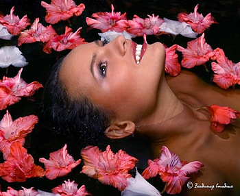Spa day, flowers, hibiscus, soaking, water, woman, petal HD wallpaper