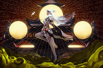 Fantasy girl, aku, art, fantasy, moon, luna, girl, akuart HD wallpaper
