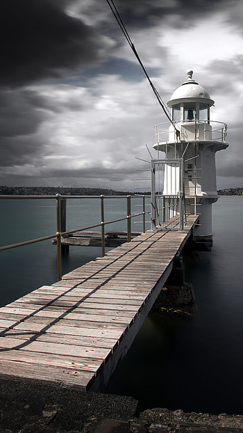 Sydney Harbour, Lighthouse river, Pierce clouds, Nature HD phone wallpaper