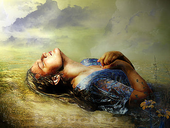 Woman in Blue Dress, blue, abstract, , paint, dress, water, woman HD wallpaper