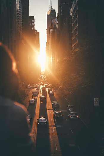 New York, Cities, Sunset, Usa, City, Road, Traffic, United States HD phone wallpaper