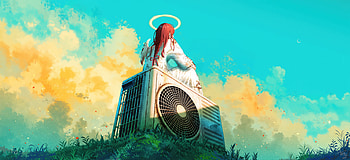 Heavenly Rest Angel Perched On The Ac Unit, angel, anime, artist, artwork, digital-art, pixiv HD wallpaper
