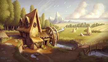 The Mill, hay field, trees, river, mill HD wallpaper
