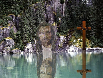 Reflections of Love 2, reflection, cross, christ, christian, mountains, water HD wallpaper