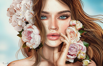 Girl, Rendering, Flowers, Face, Look HD wallpaper