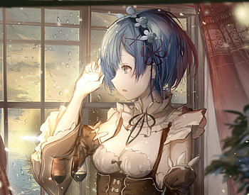 Rem, maid, outfit, Re:zero artwork HD wallpaper