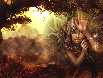 Fairyland, fairy, dust, mountains, tree HD wallpaper