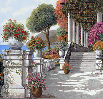 by Guido Borelli, artwork, view, beautiful, flowers, paintings HD wallpaper