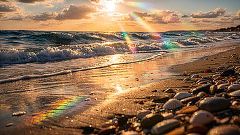 Shoreline: Sunlit Pebble Beach, Pebbles, Seashell, Ocean HD wallpaper
