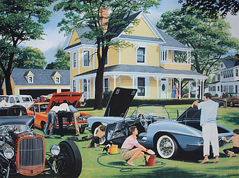 A Labour of Love, summer, painting, family, cars, america, hot rod, vintage, sports car HD wallpaper