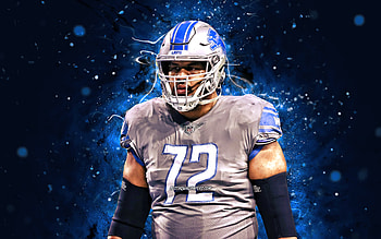 Halapoulivaati Vaitai, , offensive guard, Detroit Lions, american football, NFL, Jamie Lee Collins Sr, blue neon lights, Halapoulivaati Vaitai Detroit Lions, Halapoulivaati Vaitai HD wallpaper
