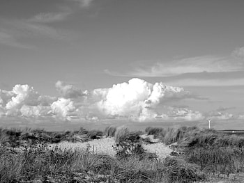 B&W Zeeland, Holland, zeeland, europe, graphy, , grass, black and white, clouds, sea-side, holland, wall, sky, graph HD wallpaper