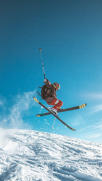 Man skiing on land, Unique perspective, Unconventional skiing, Thrill seeker HD phone wallpaper