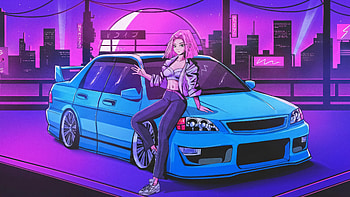 Anime Girl With Neon Car, anime, girl, neon, car, synthwave, artist, artwork, art, digital-art, deviantart HD wallpaper