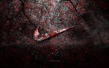 Nike logo, grunge art, Nike stone logo, red stone texture, Nike, grunge stone texture, Nike emblem, Nike 3d logo HD wallpaper