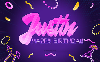 Happy Birtay Justin, , Purple Party Background, Justin, creative art, Happy Justin birtay, Justin name, Justin Birtay, Birtay Party Background HD wallpaper
