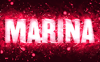 Happy Birtay Marina, , pink neon lights, Marina name, creative, Marina Happy Birtay, Marina Birtay, popular american female names, with Marina name, Marina HD wallpaper