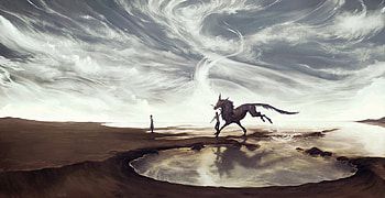 RUN PEGASUS RUN, magical clouds, early evening, girl, man running, volcanic countryside HD wallpaper