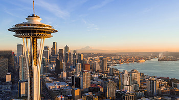 Seattle Skyline, Sunset view, Space Needle, Campus Compact HD wallpaper