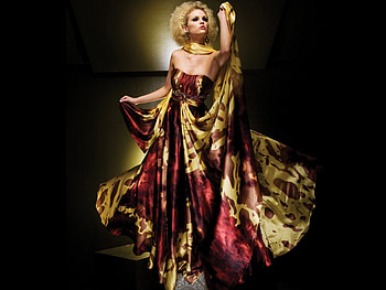 Evening dress, fashion, graphy, red, dress, gold, woman HD wallpaper