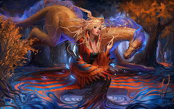 Bird Spirit, bird, girl, beautiful, CG, orange, beauty, woman, painting, anime, pretty, drawing, red, female HD wallpaper