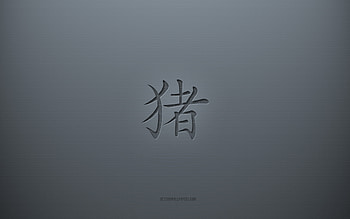 Pig Kanji Symbol, gray creative background, Pig Japanese character, Japanese hieroglyphs, Pig, Kanji, Japanese Symbol for Pig, gray paper texture, Pig hieroglyph HD wallpaper
