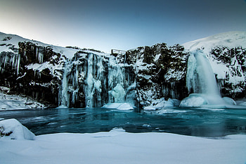 Winter, zing lake, waterfall, nature HD wallpaper