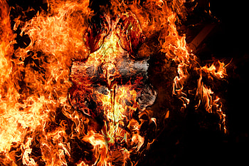 Fire demon, skull, fire, burning, demon HD wallpaper