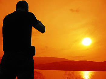 Orange Shot, hills, graphy, man, shot, lake, beloved man, grapher, sun, sunset HD wallpaper