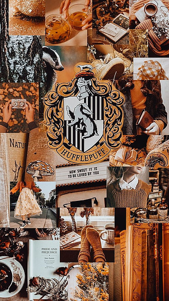 Hufflepuff Collage, orange, art HD phone wallpaper