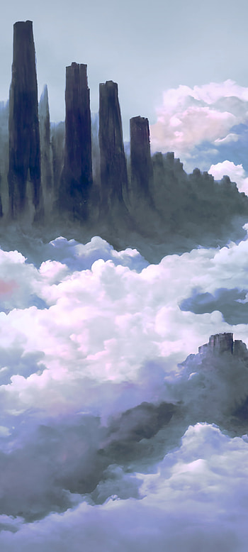 Ancient ruins above in the sky above the clouds, gray, minimalist, colorful, cloud, fantasy, landscape, fantasy landscape HD phone wallpaper