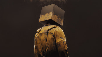 The Box Head, helmet, artist, artwork, art, digital-art HD wallpaper