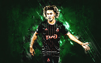 Alexis Beka Beka, FC Lokomotiv Moscow, French footballer, midfielder, green stone background, Russia, football HD wallpaper