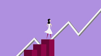 Minimalist illustration of a woman on a growth chart, symbolizing career progress and success. HD wallpaper
