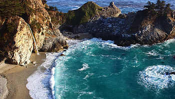 Beach bliss in Big Sur, Cliffside coast marvel, McWay Falls allure, XFCE delight HD wallpaper