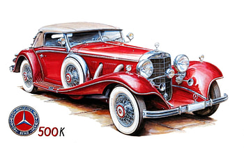 Mercedes 500K, 500K, car, red, roadster, mercedes, art deco, coupe HD wallpaper