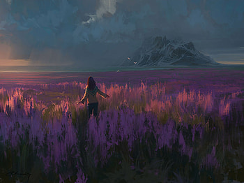 Art, Field, Girl, dom, Lavender HD wallpaper