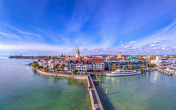 Friedrichshafen, Baden-Wurttemberg, blue, sea, architecture, town, , beautiful, bridge, sky, ocean HD wallpaper