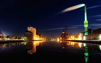 Cities, Night, City, Lights, Trumpet, Pipe, Port, Dock HD wallpaper