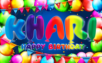 Happy Birtay Khari, , colorful balloon frame, Khari name, blue background, Khari Happy Birtay, Khari Birtay, popular american male names, Birtay concept, Khari HD wallpaper