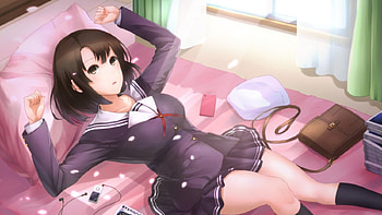 Just Relaxing, Window, Relaxing, Katou, Pillow, Megumi, Saenai Heroine no Sodatekata, Cherry Blossoms, Blushing, Big Eyes, Megumi Katou, Anime Girl, Laying Down, Bed, Cell, Anime, Seifuku, School Uniform, Ipod HD wallpaper