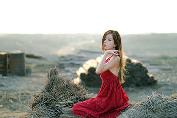The Red Dress, model, dress, asian, brunette, outdoors HD wallpaper